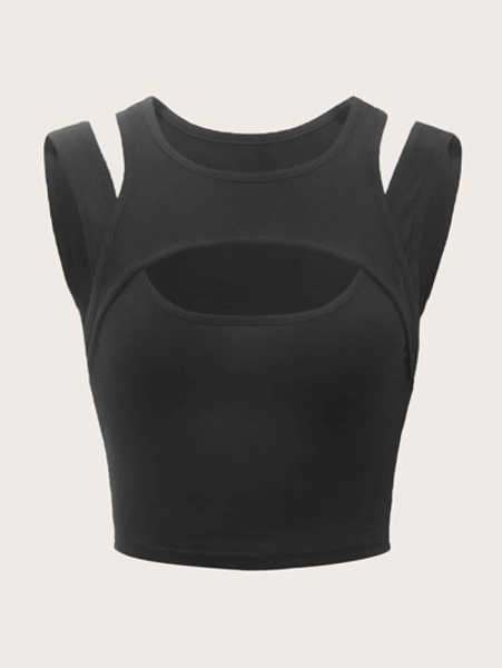 ROMWE Grunge Punk Solid Cut Out Tank Top, School