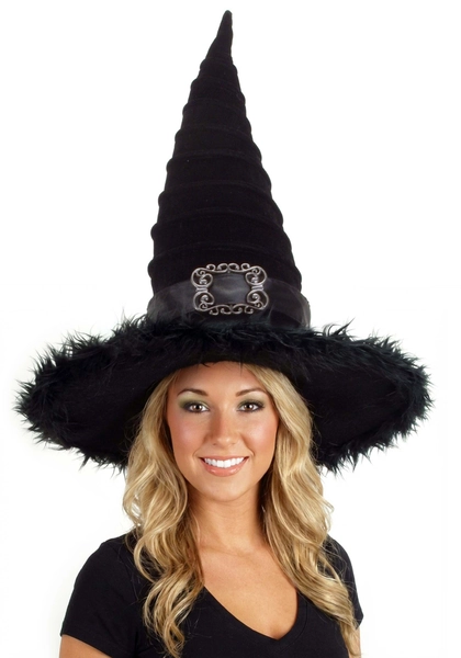 Black Ridged Witch Fancy Dress Costume Hat