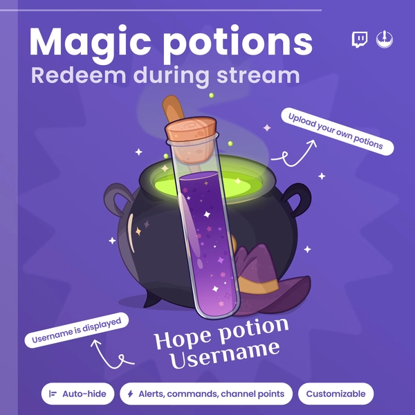 Halloween Twitch Potion Widget, Interactive Cauldron Widget: VTuber Asset Animated Stream Overlay (Instant Download)