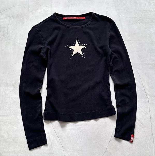 Y2K Miss Sixty Star Rhinestones Long Sleeve T Shirt Cop Copine Vibe