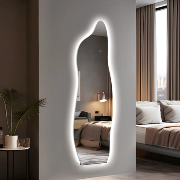 Wrought Studio™ Asymmetrical LED Full Length Mirror Wall Mirror with Outer Light