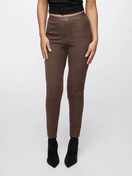 SUMWON WOMEN Ribbed High Waist Pull On Leggings For Fall Winter Casual Everyday Wear