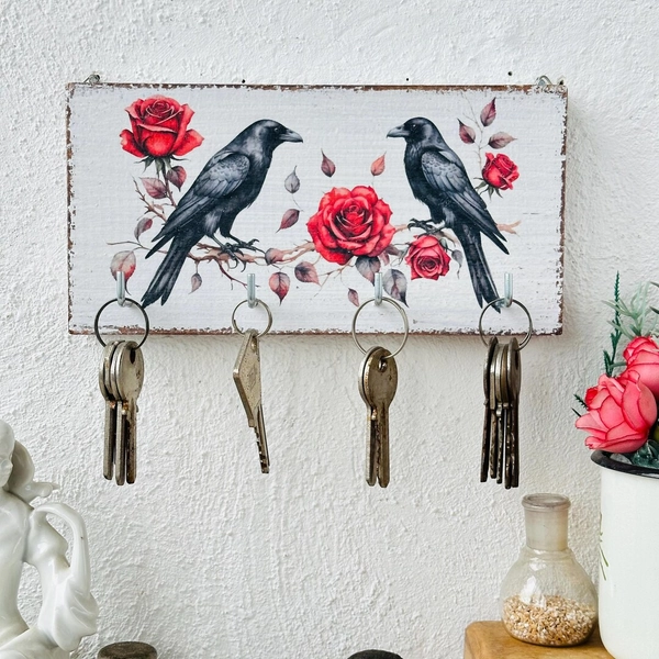 Key Holder With Crows and Roses, Wall Mounted Key Rack, Gothic Home Decor, Raven Wall Art - Etsy