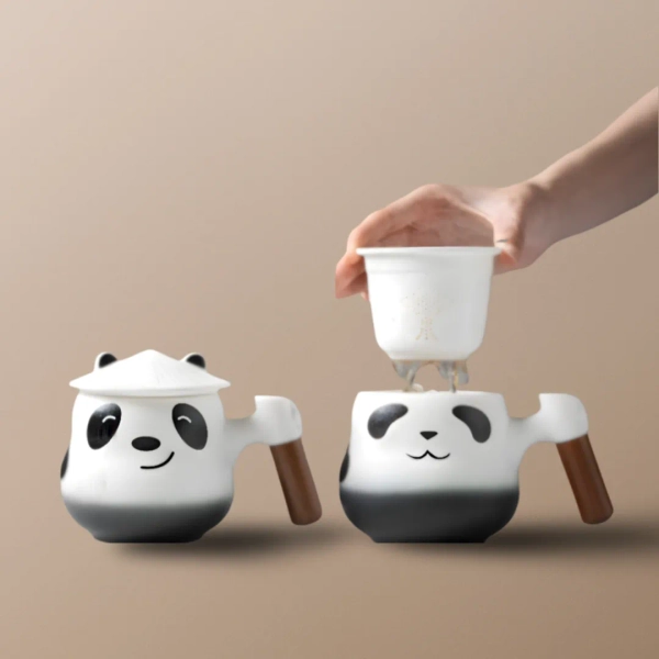 "Twin Panda" - Handmade Ceramic Tea Mug With Infuser-TeaTsy Official Website