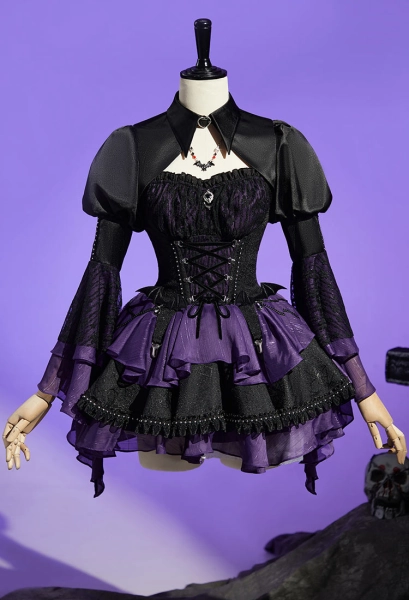 MH Elissabat Derivative Gothic Corset Skirt Cosplay Costume with Waist Girdle and Multi-layered Skirt with Cover-up