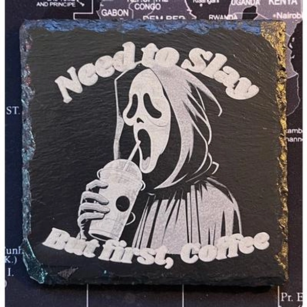 10cm x 10cm scream ghostface funny coffee slogan engraved slate coasters / coaster set
