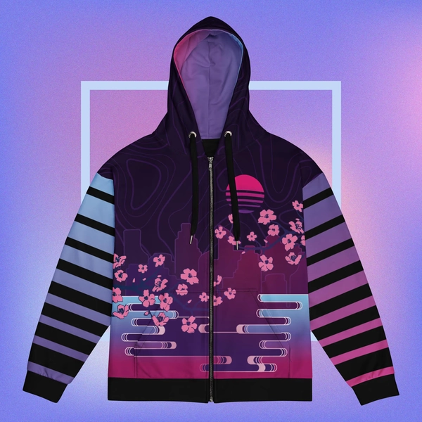 Cherry Wave All Over Print Vaporwave Hoodie