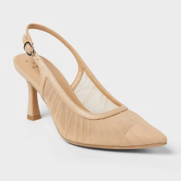 Women’s Abigail Pleated Mesh Sling Back Heels – A New Day™ Tan 6