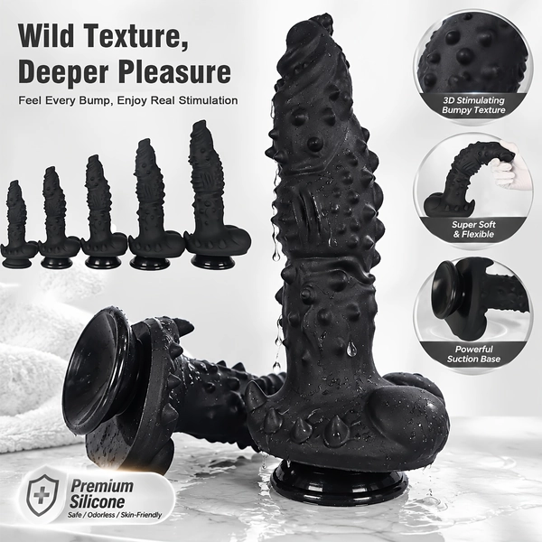 New Black Alien Dildo 5 Sizes Huge Anal Butt Plug Soft Silicone Monster Dildo Thick Big Dick Vaginal G-Spot Massage Dilation Masturbation Sex Toys for Women Men