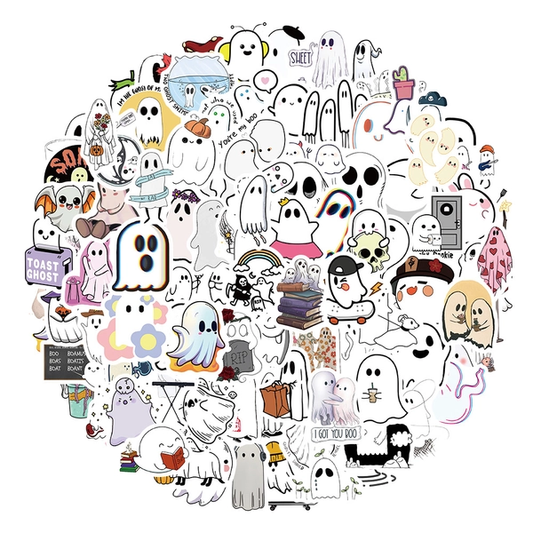 100PCS Halloween Ghost Stickers Spooky Laptop Decals Halloween Decor