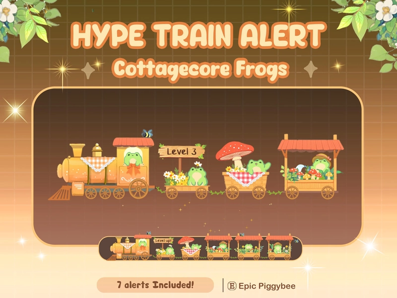 Frog Cottagecore Hype Train Alert for Twitch Streaming | Kawaii Froggy Cute Aesthetic Lofi Cozy Cottage Flower Plants Party Rave Decoration