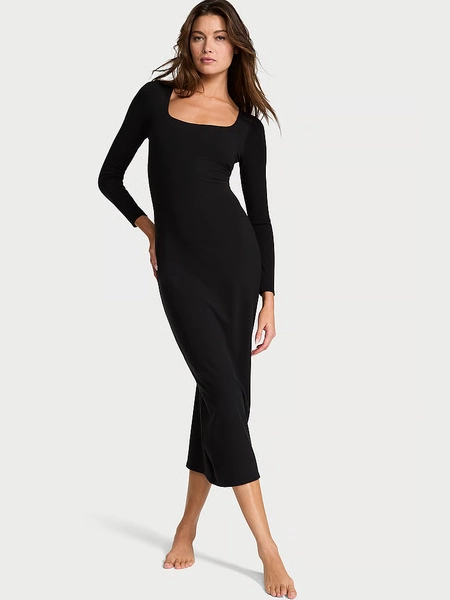 Shapewear by Victoria Smoothing Rib Long-Sleeve Maxi Dress