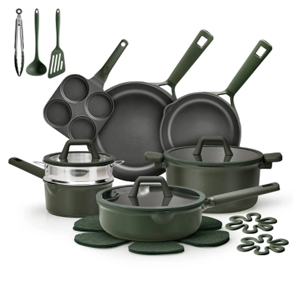 Carote 21pc Nonstick Cookware Set Dark Green