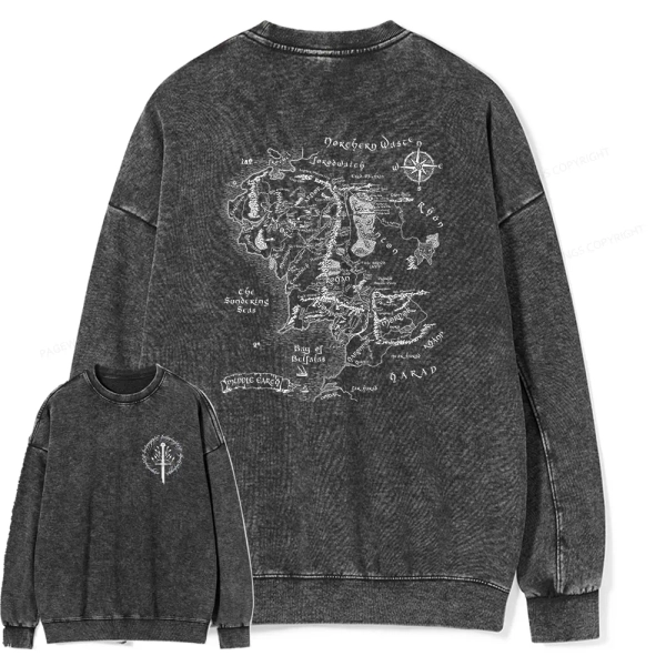 Pagewings Middle Earth Map Unisex Washed Sweatshirt