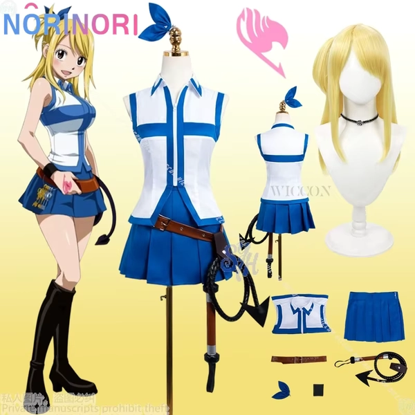 Anime FAIRY Lucy Cosplay Sexy Blue White Sleeveless Y2K Cropped Top Mini Dress Kawaii Headwear Halloween Party - AliExpress