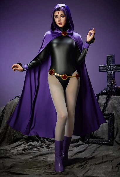 Super Heroine Halloween Bodysuit Cosplay Costume Cloak Inspired by Raven Make to Order