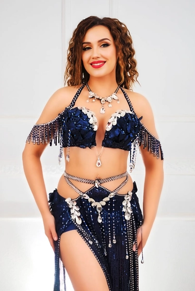 Belly Dancing Costumes traditional Professional navy blue - Aida Style