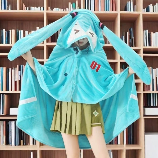 160x100cm kawaii hatsune miku multifuncional com capuz ar condicionado cobertor macio e quente siesta xale miku flanela manto presentes - AliExpress 26