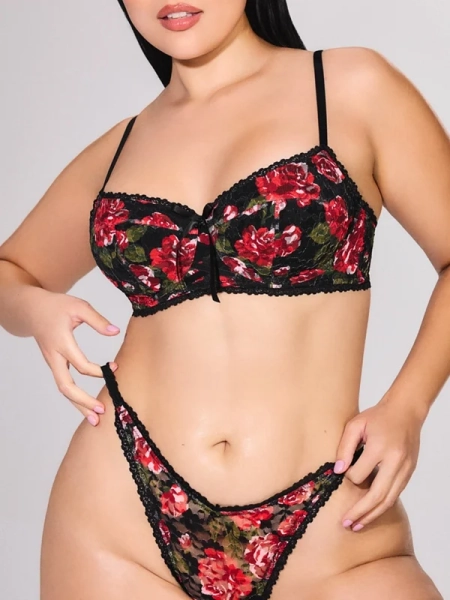Sinful Rose Printed Lace High-Leg Brazilian Panty
