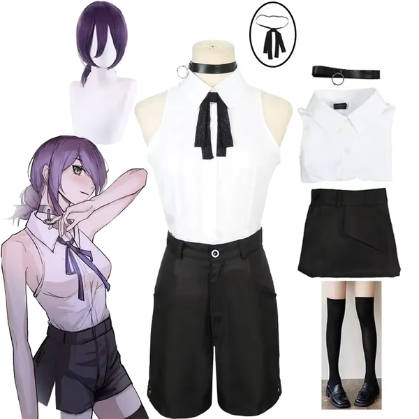 Anime motosierra hombre Reze Cosplay motosierra mujer Cosplay disfraz bomba camisa trajes corbata cuello corto Reze peluca ropa de Halloween - AliExpress 