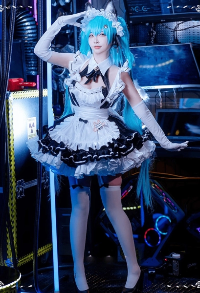 Goddess of victory NIKKE Privaty Cosplay Costume Maid Dress with Apron and Stockings