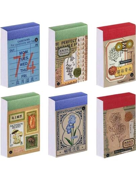 6 Sets 300 Pcs Washi Stickers Book, Vintage Aesthetic Sticker Set For Journaling Scrapbook Decoration Bullet Journal,Stamps Flowers Ticket Theme Stickers For Art Diary Craft Planner Back To School