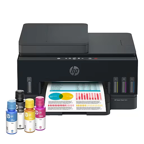 HP Smart Tank 7603 Wireless All-in-One Supertank Printer, Up to 3 Years of Ink Included (D34F7A)