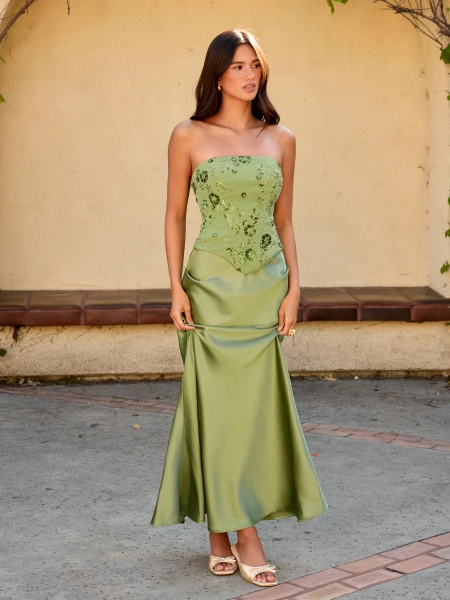 Two Piece Sets occasion-dress-keywords Formal Evening Gowns 6月-潜力新增-seeding-campaign Lace Lace Sculptural Embroidery Floral Corset Top & High Rise Mermaid Maxi Skirt Set For Date Party/Clubbing Vacation