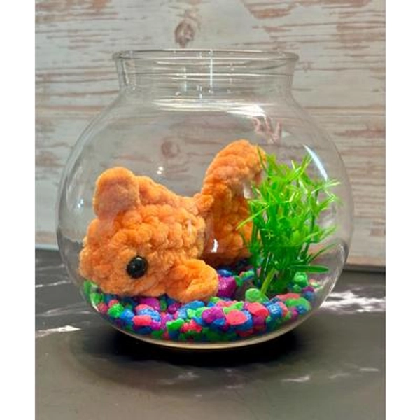 Mini stress free pet Goldfish, Handmade crochet fish in a bowl, no water aquarium pal, desk friend, no mess class pet, dorm decor