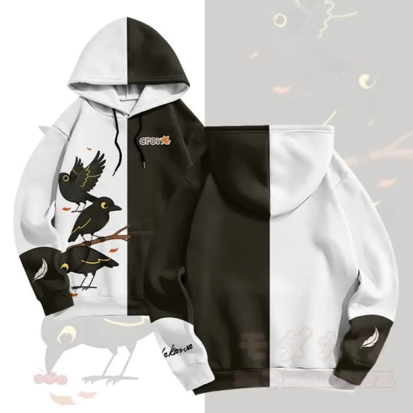 MODAKAWA Crow Graphic All Over Print Pullover Hoodie