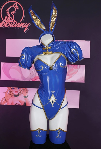 SF Chun-Li Derivative Sexy Lingerie Bunny Costume Bodysuit and Top with Thigh Socks