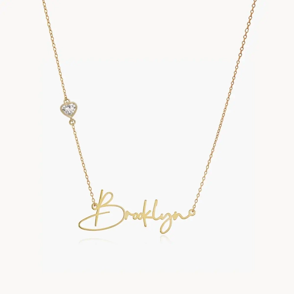 Belle Custom Name Necklace With 0.2 ct Heart Shaped Diamond - 10k Solid Gold
