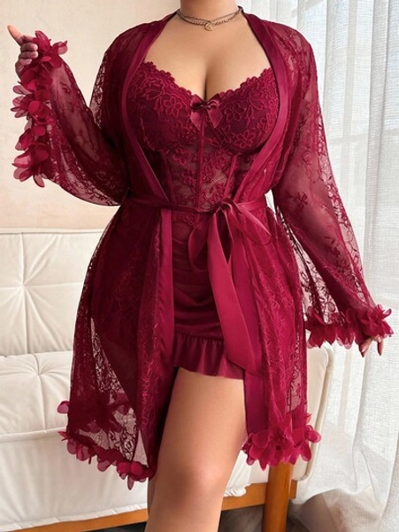 Lace Robe + Lace Slip Dress Lingerie