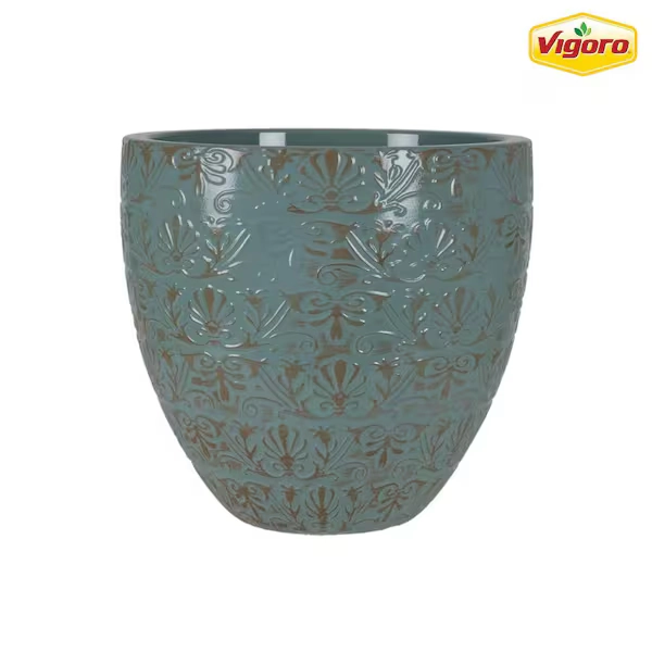 Vigoro Aurelia Large Green Pantina Decorative High-Density Resin Planter (15 in. L x 15 in. W x 14 in. H) US313684