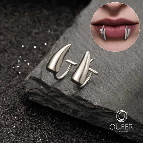 2PCS 316L Stainless Steel Fake Lip Ring, Vampire Fangs Lip Cuff Piercing Jewelry Hoops, Faux Non-piercing Labret, Snake Bites, Silver/black - Etsy