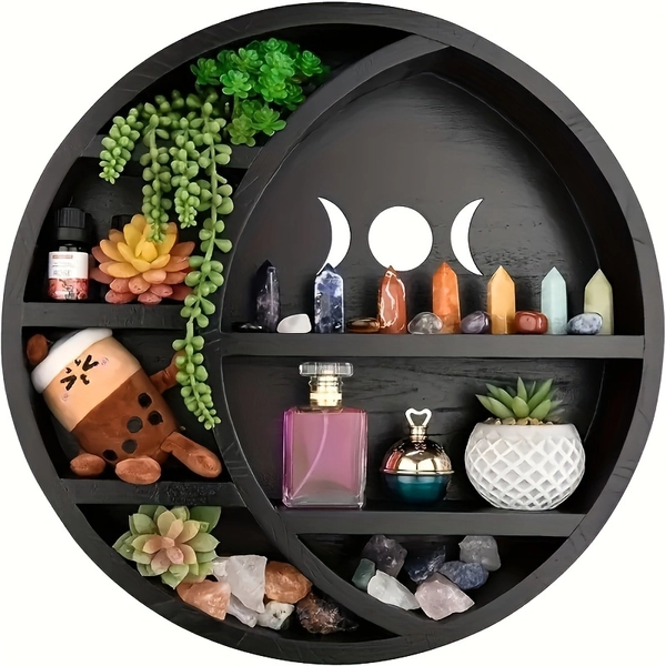 TEMU 1pc Crystal Shelf Display Crescent Sun Stand Crystal Rack, Witchy Crystal Holder For Stones Essential Oils Essentials Shelves Wall Decor, Rustic