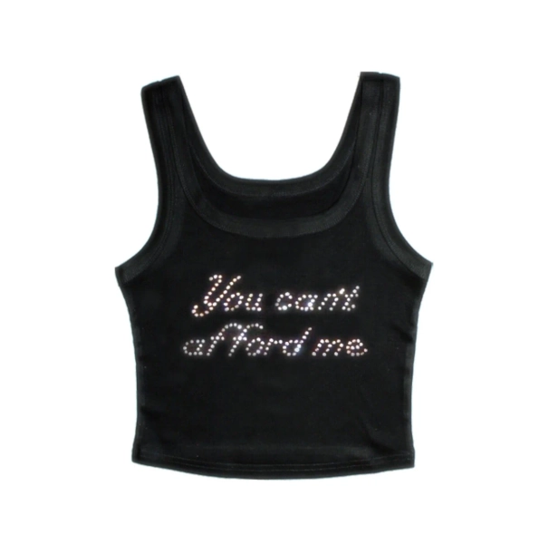 YOU CAN’T AFFORD ME RHINESTONE SCOOP NECK TOP
