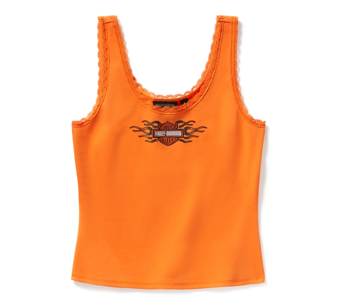 Women's Vintage Flames Bling Lace Trim Tank