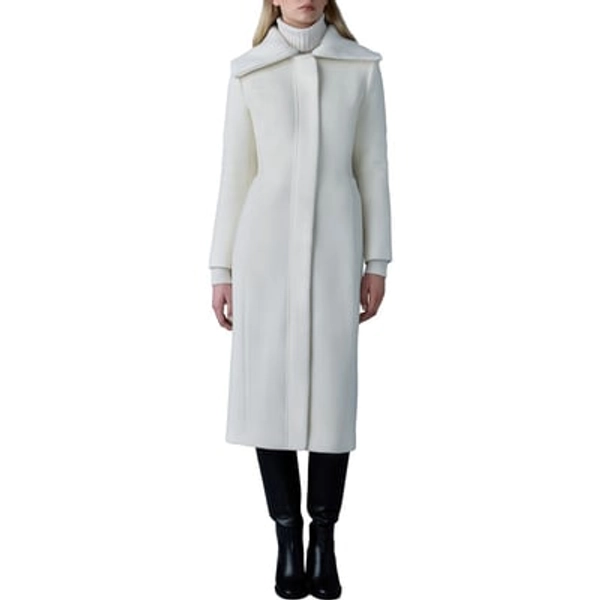 Mackage Clarice Leather Trim Wool Coat in Cream at Nordstrom, Size Medium