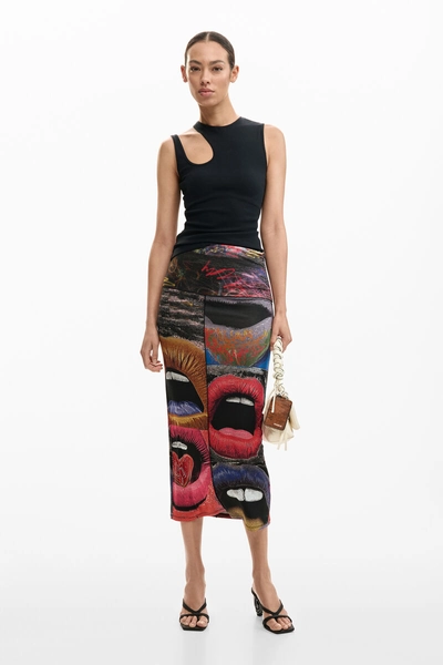 Printed lips skirt black Women's I Desigual.com