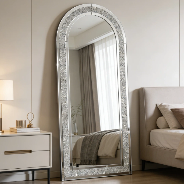 Everly Quinn Casmer 31.5'' W Large Glass Arch Full Length Mirror with Crush Diamond & Reviews | Wayfair