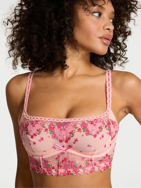 Hearts and Roses Pink Embroidered Bra Top