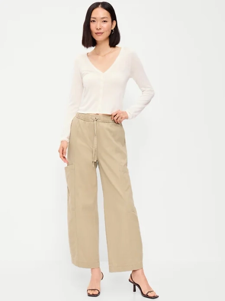 Mid-Rise Barrel-Leg Utility Pants