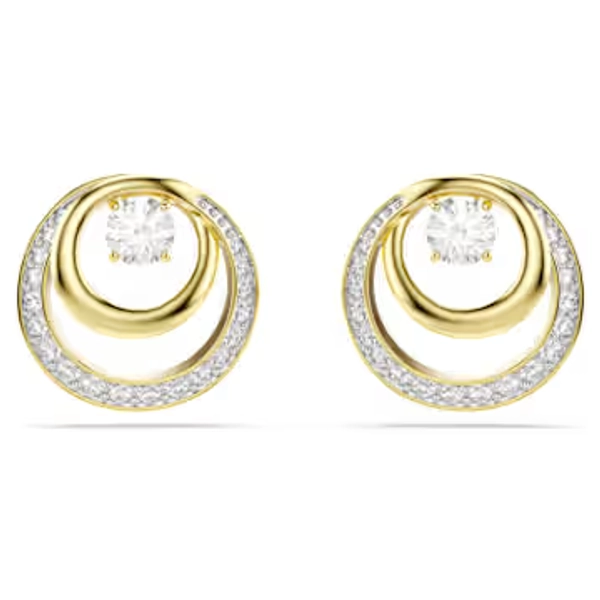 Hyperbola stud earrings, Round cut, White, Gold-tone plated
