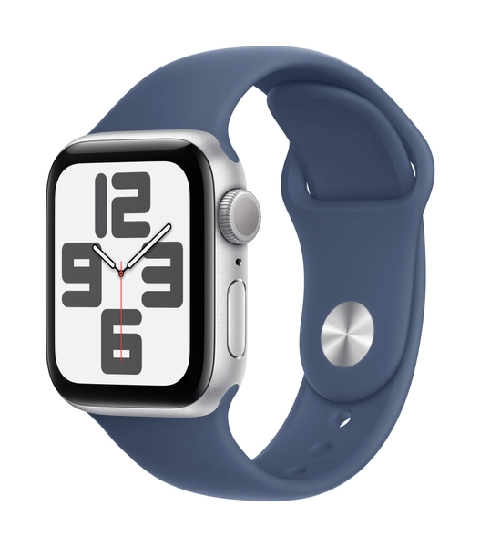 Refurbished Apple Watch SE GPS, 40mm Silver Aluminium Case with M/L Denim Sport Band