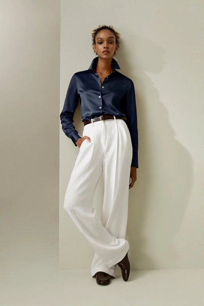 Spread Collar Silk Shirt