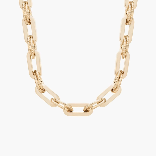 18" Small Twisted and High Polished Mixed Links Necklace in 14k Italian Yellow Gold (5.5 mm)