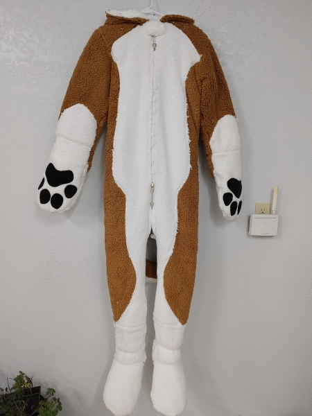 Puppy Plush onesie with Locking Zipper, Ears, Paws, and Tail