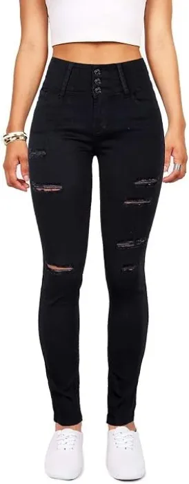 Qazel Vorrlon Women's High Waisted Jeans for Women Ripped Skinny Stretch Distressed Jeans High Rise Butt Lifting Demin Pants - Black 028 8