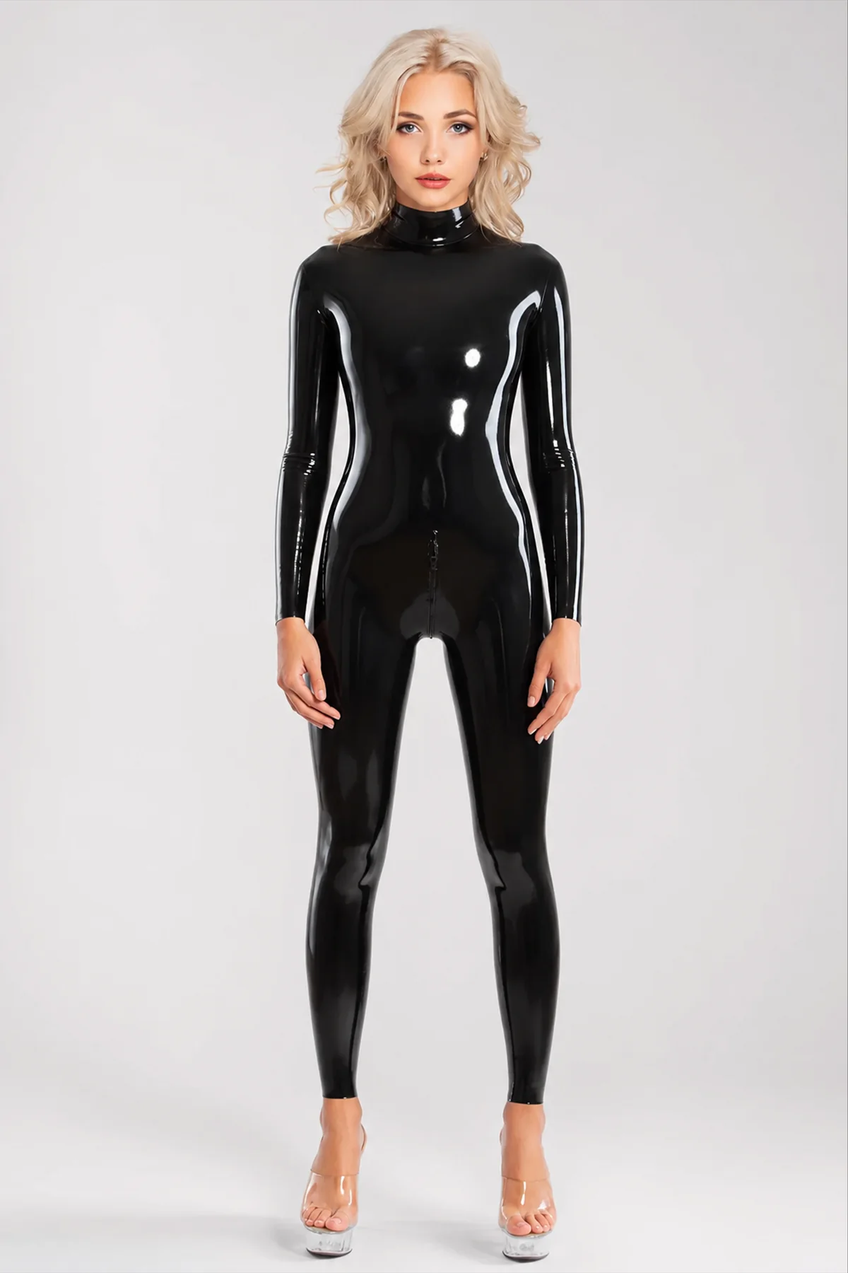 Black Latex Catsuit with Anatomical Cut - B&S